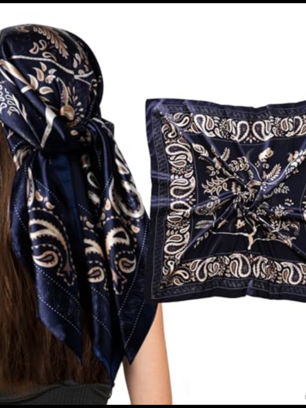 35" Square Silk Feeling Scarf Hair Wrap Neck Scarf Paisley Fashion